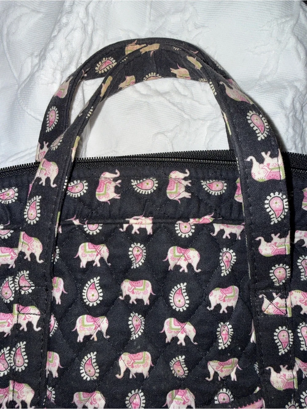 Vera Bradley vintage elephant print computer bag Tote black and pink